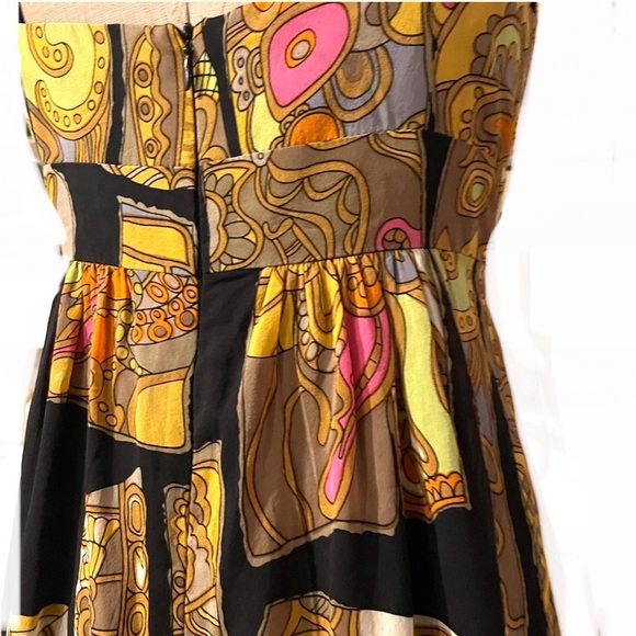 💎Vintage  Trina Turk Orange Yellow Sundress Sleeveless Spaghetti Strap - Picture 4 of 11